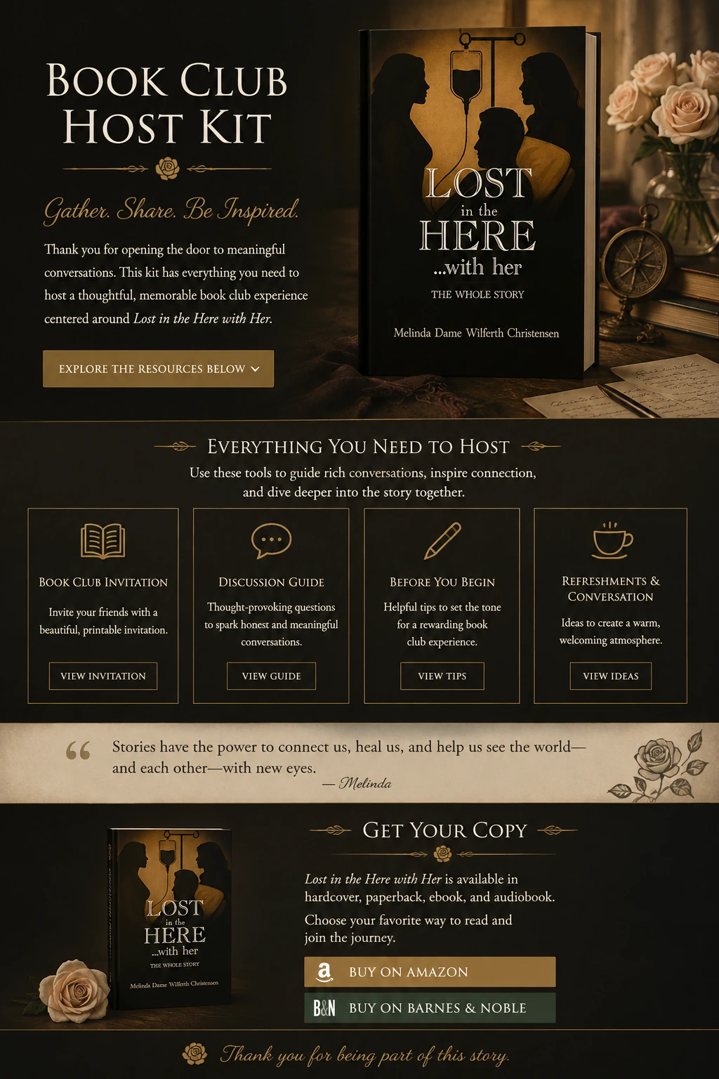 Book Club Host Kit resources and purchase options for Lost in the Here with Her